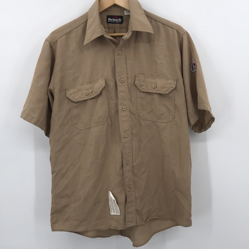 Bulwark Protective Apparel Short Sleeve Tan FR Button Down Shirt Size L